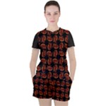 Fantasy skeleton dragon hand drawn motif pattern Women s T-Shirt and Shorts Set