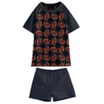 Fantasy skeleton dragon hand drawn motif pattern Kids  Swim T-Shirt and Shorts Set