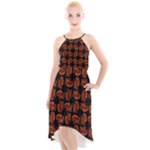 Fantasy skeleton dragon hand drawn motif pattern High-Low Halter Chiffon Dress 