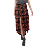 Fantasy skeleton dragon hand drawn motif pattern Velour Split Maxi Skirt