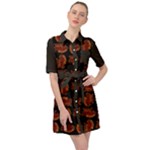 Fantasy skeleton dragon hand drawn motif pattern Belted Shirt Dress