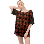 Fantasy skeleton dragon hand drawn motif pattern Oversized Chiffon Top