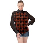 Fantasy skeleton dragon hand drawn motif pattern High Neck Long Sleeve Chiffon Top