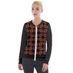 Fantasy skeleton dragon hand drawn motif pattern Velvet Zip Up Jacket