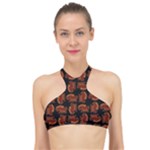 Fantasy skeleton dragon hand drawn motif pattern High Neck Bikini Top