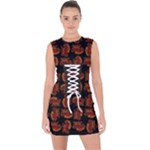 Fantasy skeleton dragon hand drawn motif pattern Lace Up Front Bodycon Dress