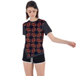 Fantasy skeleton dragon hand drawn motif pattern Asymmetrical Short Sleeve Sports T-Shirt