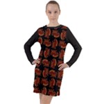 Fantasy skeleton dragon hand drawn motif pattern Long Sleeve Hoodie Dress