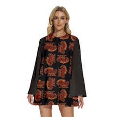 Round Neck Long Sleeve Bohemian Style Chiffon Mini Dress 