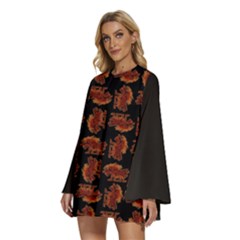 Round Neck Long Sleeve Bohemian Style Chiffon Mini Dress 