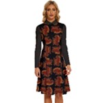 Fantasy skeleton dragon hand drawn motif pattern Long Sleeve Shirt Collar A-Line Dress