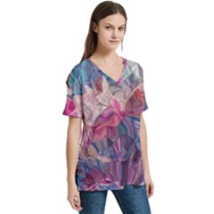 V-Neck Split Shoulder Casual T-Shirt 