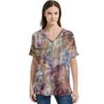 Mono Pour Blend  V-Neck Split Shoulder Casual T-Shirt