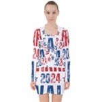 Kamala Harris 2024 Walz V-neck Bodycon Long Sleeve Dress