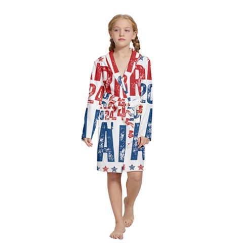 Kamala Harris 2024 Walz Kids  Long Sleeve Velvet Lounge Robe from ArtsNow.com