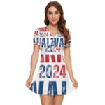 Kamala Harris 2024 Walz V-Neck High Waist Chiffon Mini Dress