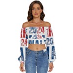 Kamala Harris 2024 Walz Long Sleeve Crinkled Weave Crop Top