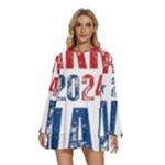 Kamala Harris 2024 Walz Round Neck Long Sleeve Bohemian Style Chiffon Mini Dress