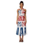 Kamala Harris 2024 Walz Sleeveless Cross Front Cocktail Midi Chiffon Dress