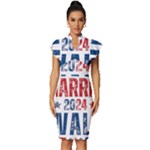 Kamala Harris 2024 Walz Vintage Frill Sleeve V-Neck Bodycon Dress