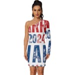 Kamala Harris 2024 Walz Long Sleeve One Shoulder Mini Dress