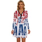 Kamala Harris 2024 Walz Long Sleeve Deep V Mini Dress 