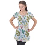 Leaf pattern  Puff Sleeve Tunic Top