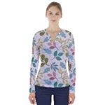 Leaf pattern  V-Neck Long Sleeve Top