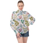 Leaf pattern  High Neck Long Sleeve Chiffon Top