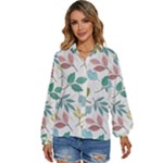 Leaf pattern  Women s Long Sleeve Button Up Shirt