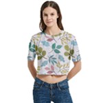 Leaf seamless pattern  Women s Round Neck Short Sleeve Crop Top