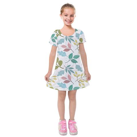 Leaf seamless pattern  Kids  Short Sleeve Velvet Dress from ArtsNow.com