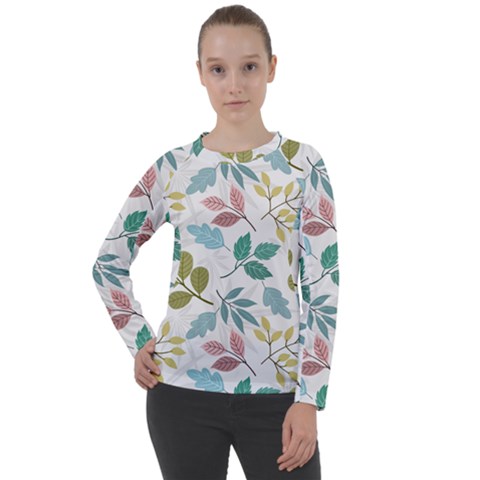 Leaf seamless pattern  Women s Long Sleeve Raglan T