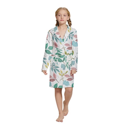 Leaf seamless pattern  Kids  Long Sleeve Velvet Lounge Robe from ArtsNow.com