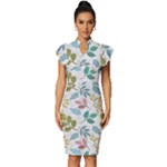 Leaf seamless pattern  Vintage Frill Sleeve V-Neck Bodycon Dress