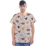 Seamless Dino Pattern Men s V-Neck Scrub Top