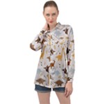 Seamless Dino Pattern Long Sleeve Satin Shirt