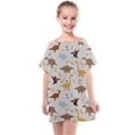 Seamless Dino Pattern Kids  One Piece Chiffon Dress