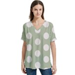 Polk Dots Seamless Pattern V-Neck Split Shoulder Casual T-Shirt