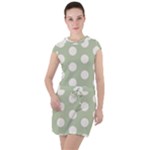 Polk Dots Seamless Pattern Drawstring Hooded Dress