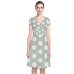 Polk Dots Seamless Pattern Short Sleeve Front Wrap Dress