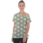 Polk Dots Seamless Pattern Off Shoulder Tie-Up T-Shirt