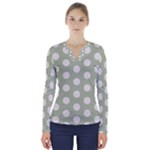 Polk Dots Seamless Pattern V-Neck Long Sleeve Top