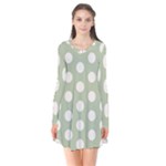 Polk Dots Seamless Pattern Long Sleeve V-neck Flare Dress