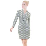 Polk Dots Seamless Pattern Button Long Sleeve Dress