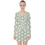 Polk Dots Seamless Pattern V-neck Bodycon Long Sleeve Dress