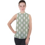 Polk Dots Seamless Pattern Mock Neck Chiffon Sleeveless Top