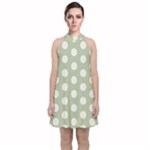 Polk Dots Seamless Pattern Velvet Halter Neckline Dress 