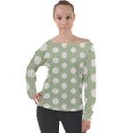 Polk Dots Seamless Pattern Off Shoulder Long Sleeve Velour Top