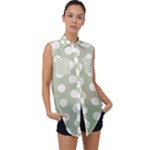 Polk Dots Seamless Pattern Sleeveless Chiffon Button Shirt